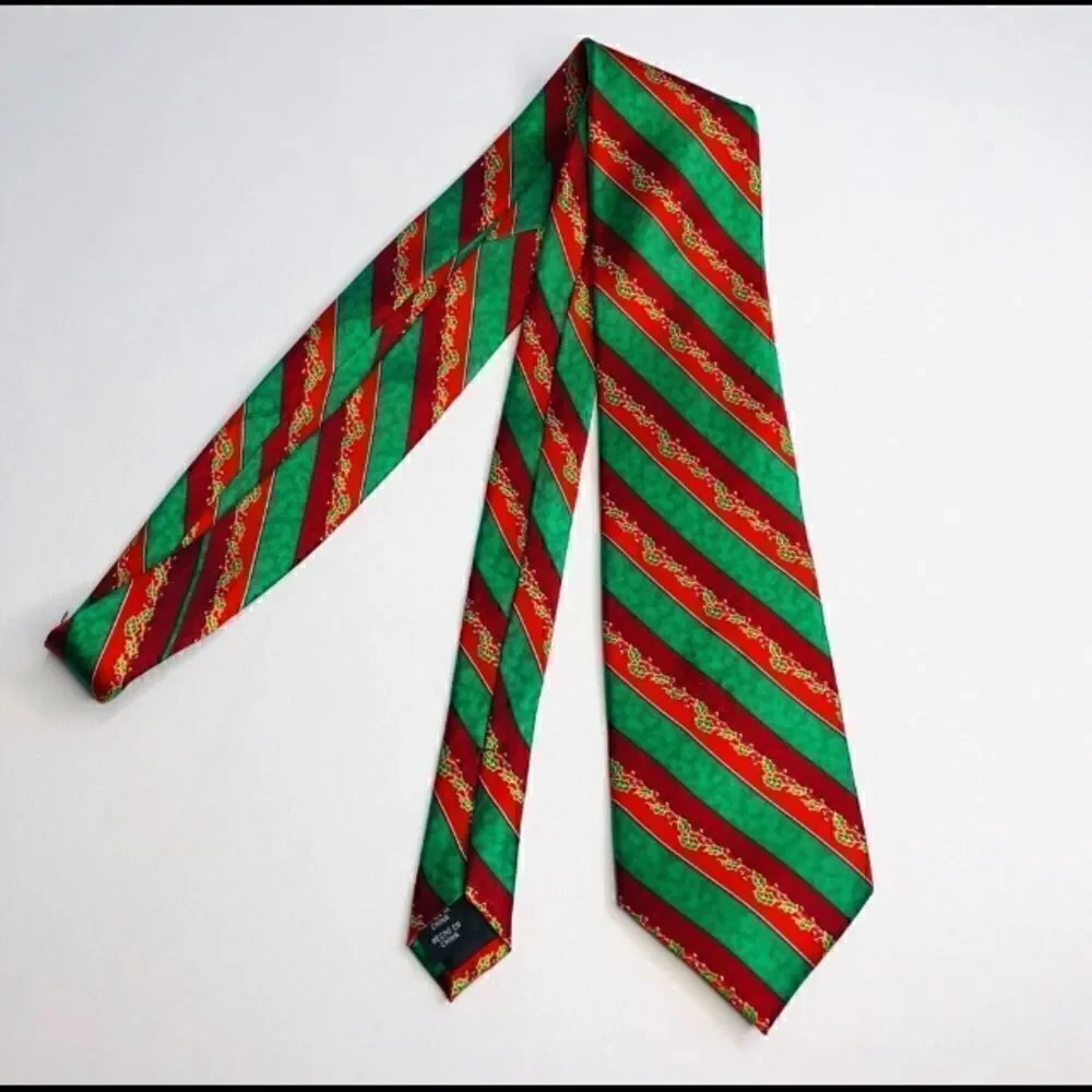 🎄Set of 2 Novelty Christmas Musical Ties – Red & Green Holiday Prints NOEL Santa